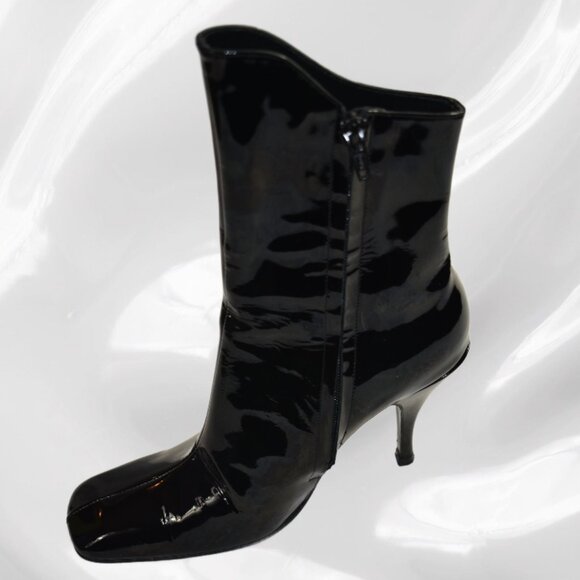 Dora Teymur Black Patent Leather Square Toe Stiletto Ankle Boot, Size 38… - Picture 2 of 8